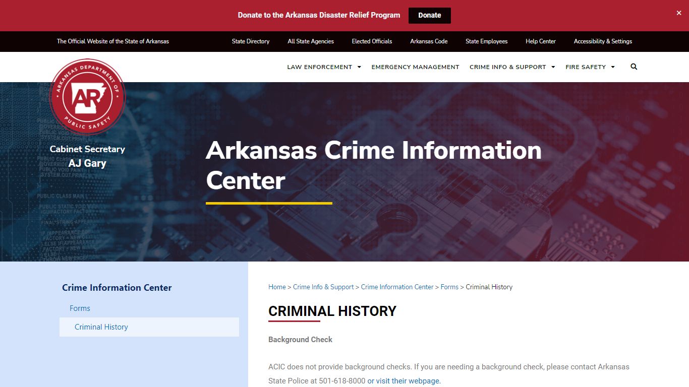 Criminal History - Arkansas Department of Public Safety